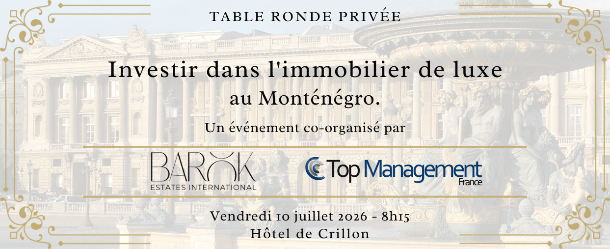 Carton invitation Matinale Barok Estates x Top Management France, investir au Monténégro, 10 juillet 2026, Hôtel de Crillon